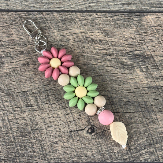 Silicone Flower Keychain 021 - Pink & Green
