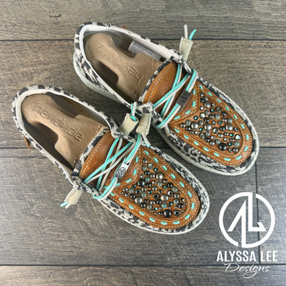 Women’s Size 8 - Grey Cheetah w/Turquoise, Gold & Silver Confetti