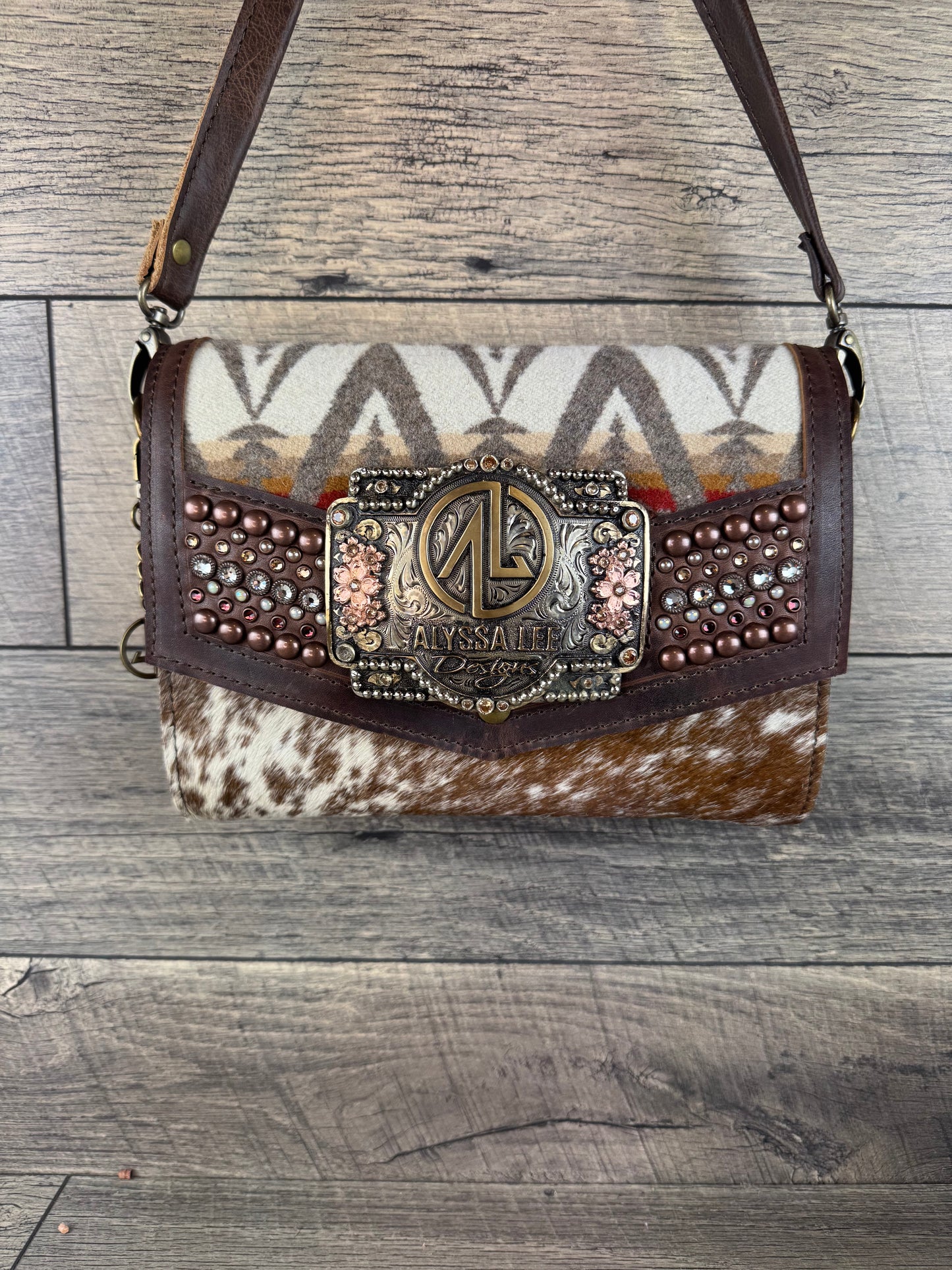 “Jasmine” Crossbody w/Buckle Option - Pacific Crest & Cowhide