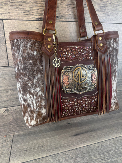 Tiffy Tote w/Buckle Option - Cowhide & Burgundy Confetti
