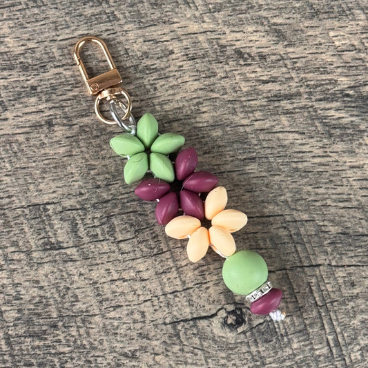 Silicone Flower Keychain 012 - Sage & Burgundy