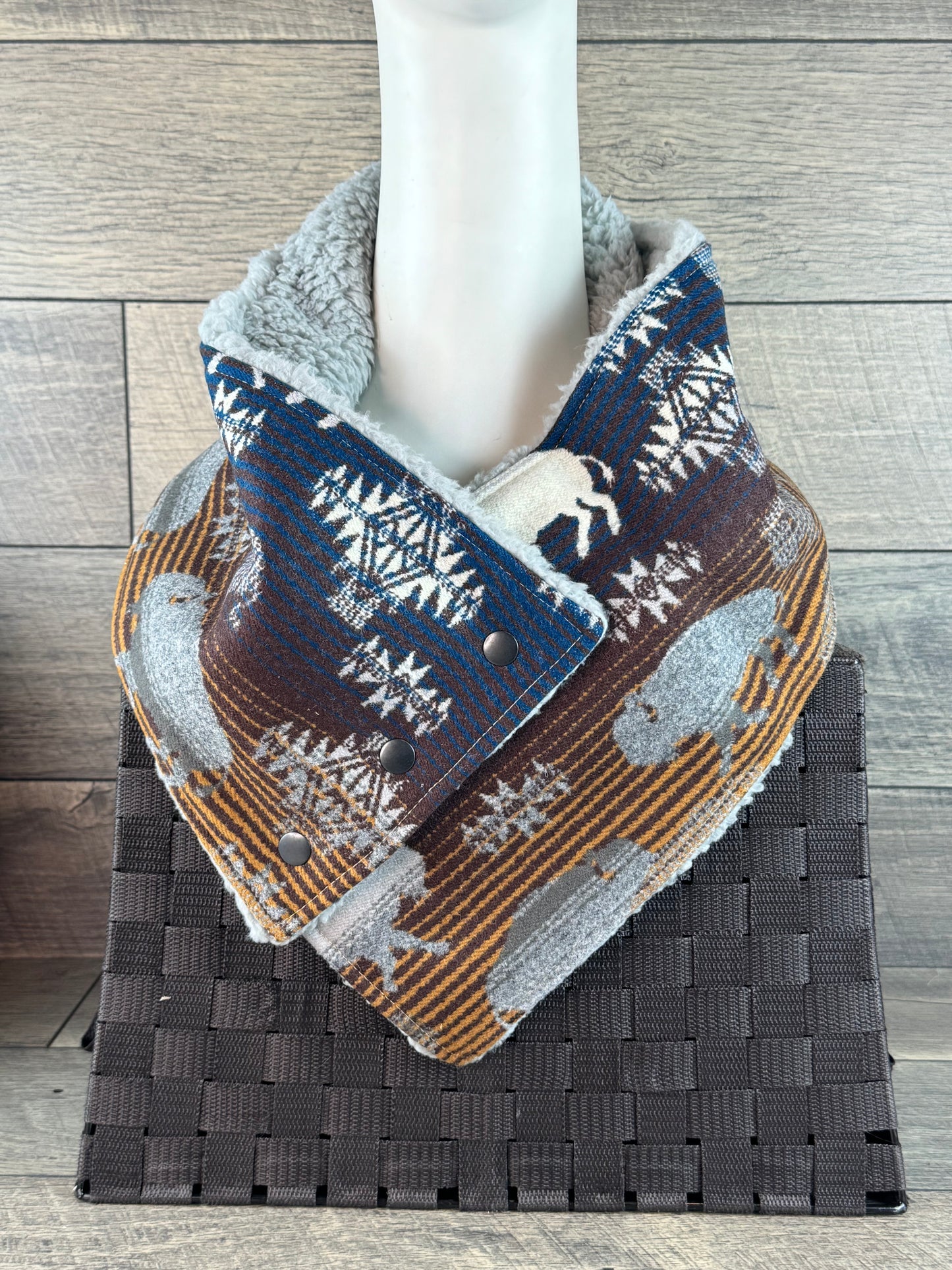 Sherpa Cozy Cowl - *Limited Edition* Grey Buffalo (Navy to Gold)