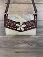 “Jasmine” Crossbody - Pearl White Cowhide w/Ivory Feathers