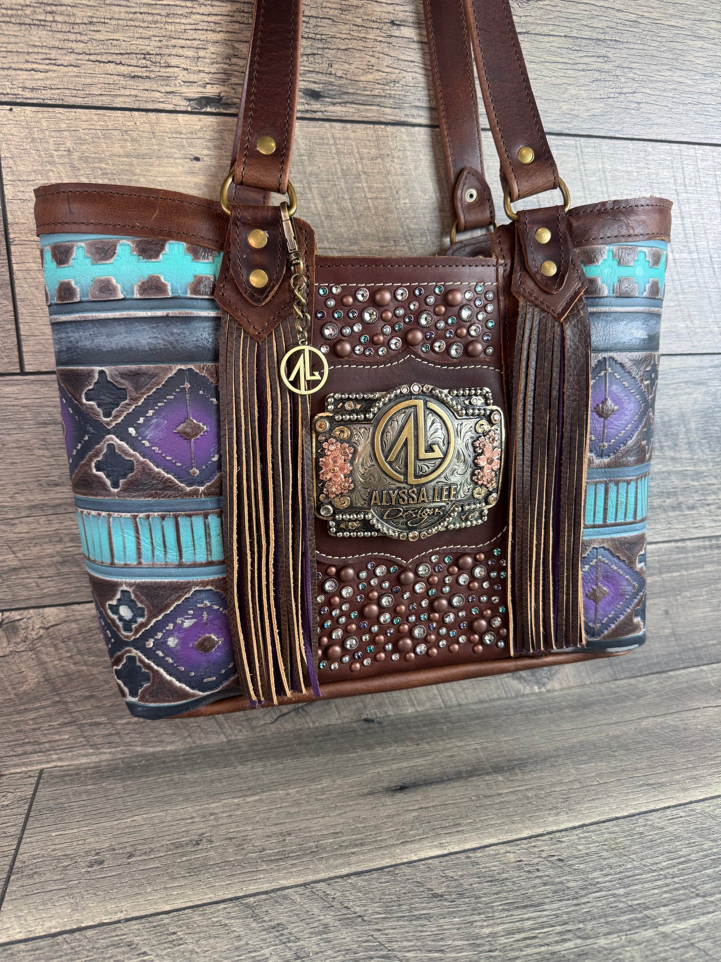 Tiffy Tote w/Buckle Option - Turquoise & Purple Navajo & Confetti