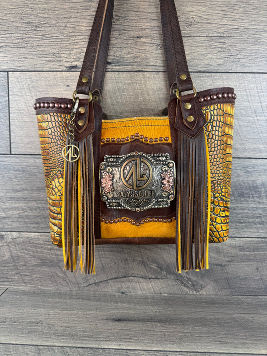 Mini Tiffy Tote w/Buckle Option - Mustard Cowhide & Gator