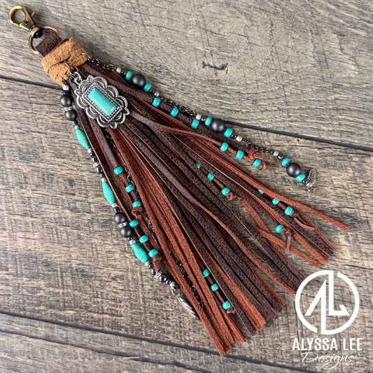 “Junk’d Up” Tassel 034 - Chocolate & Turquoise Boho Style