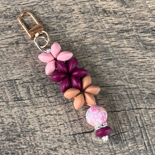 Silicone Flower Keychain 001 - Pink, Burgundy & Rose Gold