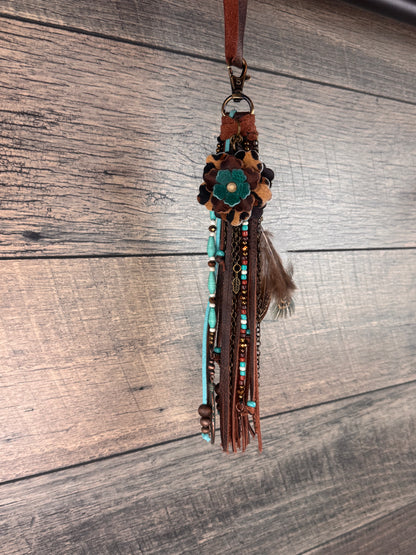“Junk’d Up” Tassel 007 - Chocolate w/Turquoise, Copper and Leopard