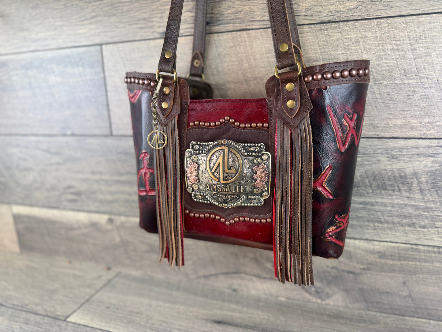 Mini Tiffy Tote w/Buckle Option - Dark Red Cowhide & Brands