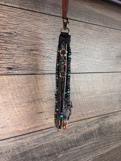 “Junk’d Up” Tassel 012 - Black, Leopard, Turquoise & Hematite