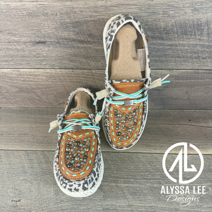 Women’s Size 8 - Grey Cheetah w/Turquoise, Gold & Silver Confetti