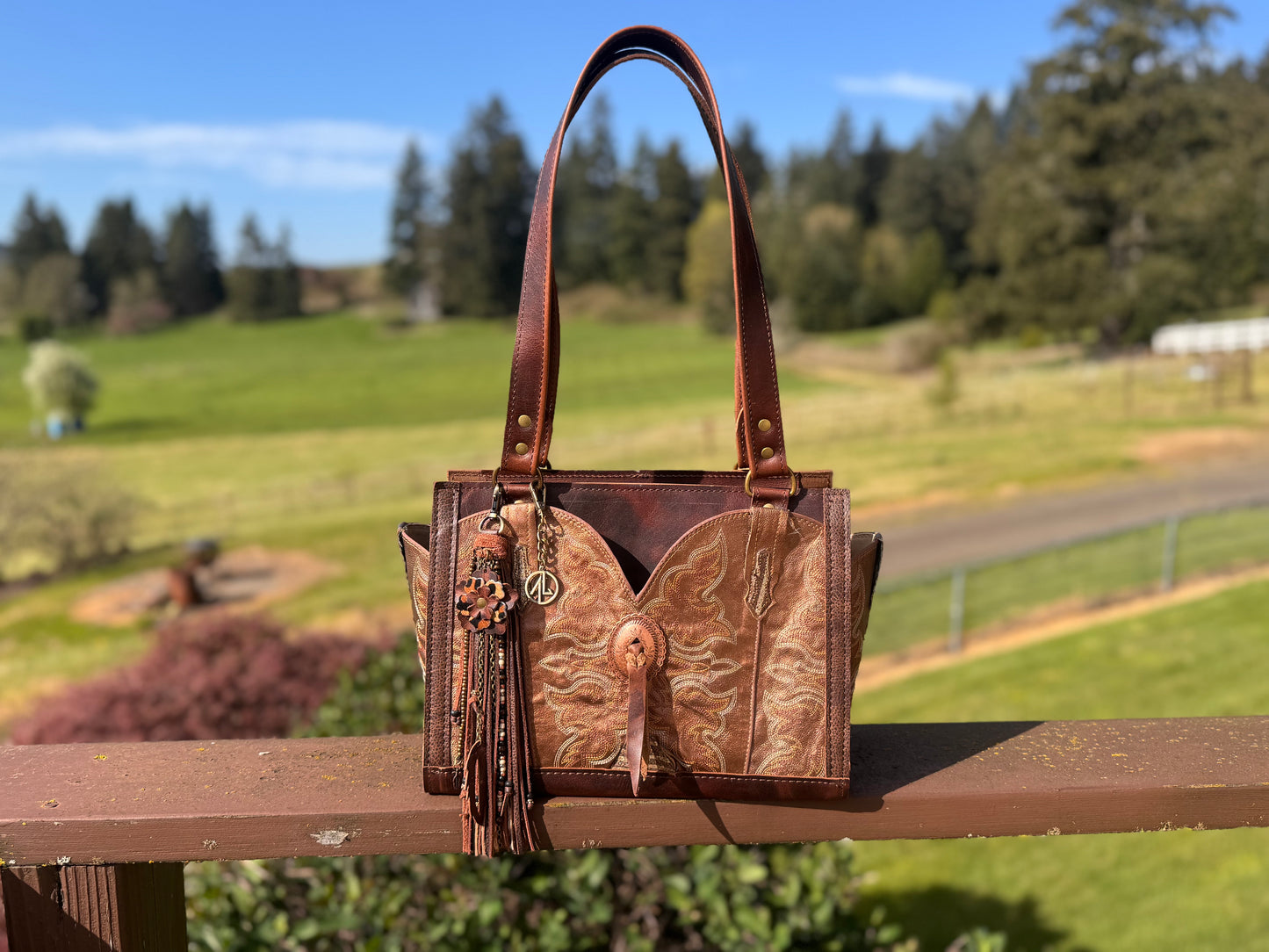 "Alyssa" Satchel Handbag 006 - Metallic Copper Boot Top