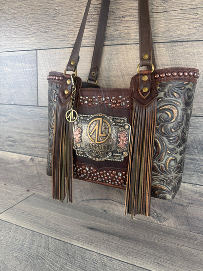 Mini Tiffy Tote w/Buckle Option - Olive Copper Metallic & Confetti