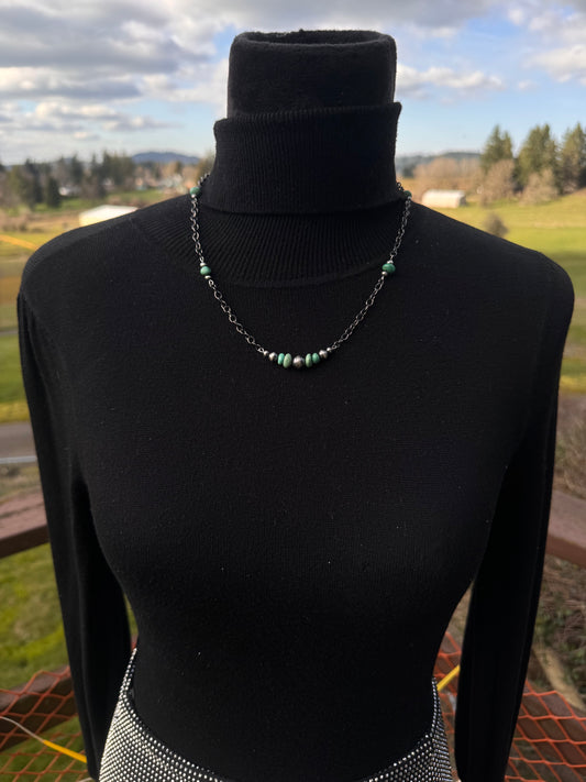 18” Chain Necklace with Turquoise & Navajo Pearl Bead Bar
