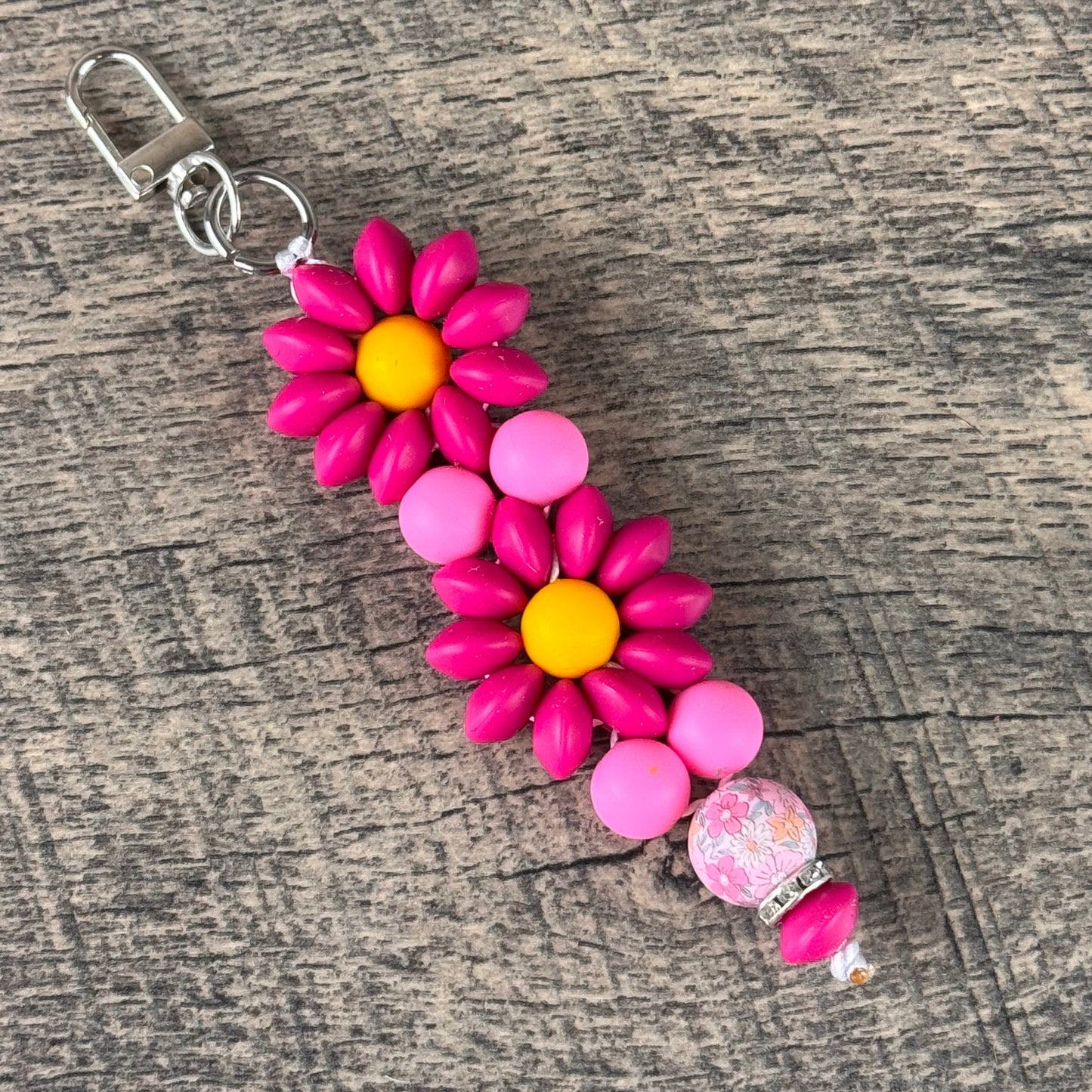 Silicone Flower Keychain 015 - Pink Power