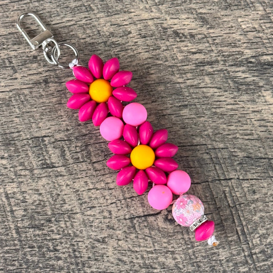 Silicone Flower Keychain 015 - Pink Power