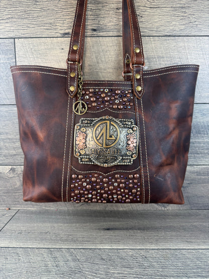 Tiffy Tote w/Buckle Option - Chocolate Leather & Purple Confetti