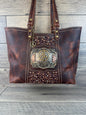Tiffy Tote w/Buckle Option - Chocolate Leather & Purple Confetti