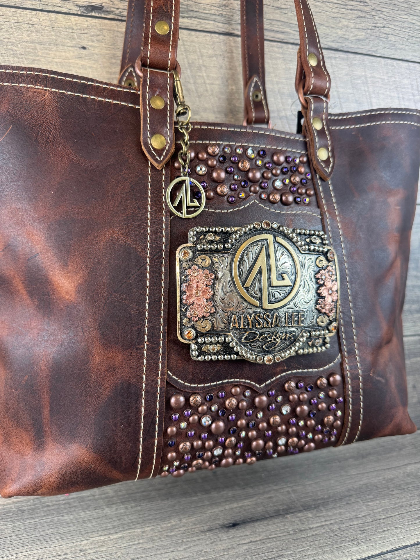 Tiffy Tote w/Buckle Option - Chocolate Leather & Purple Confetti