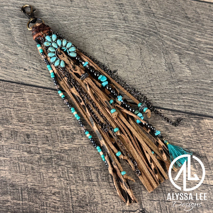 “Junk’d Up” Tassel 028 - Leopard w/Turquoise & Squash Blossom