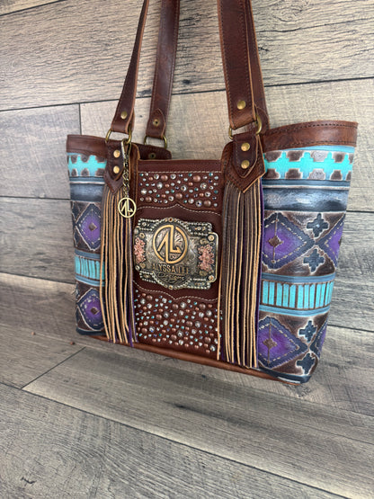 Tiffy Tote w/Buckle Option - Turquoise & Purple Navajo & Confetti