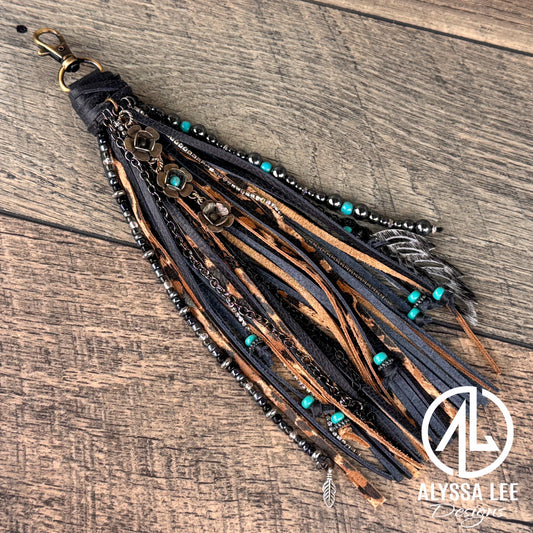 “Junk’d Up” Tassel 012 - Black, Leopard, Turquoise & Hematite