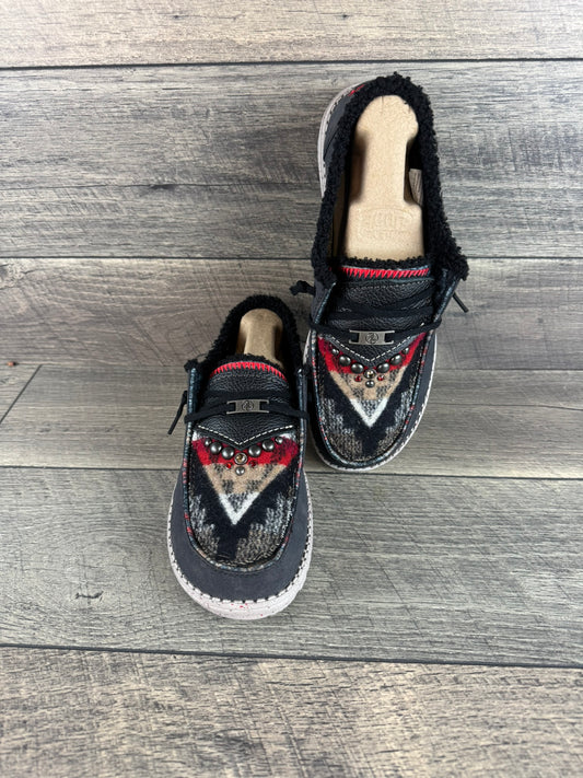 Women’s Size 10 - Charcoal Shoe with Black/Tan/Red Wool
