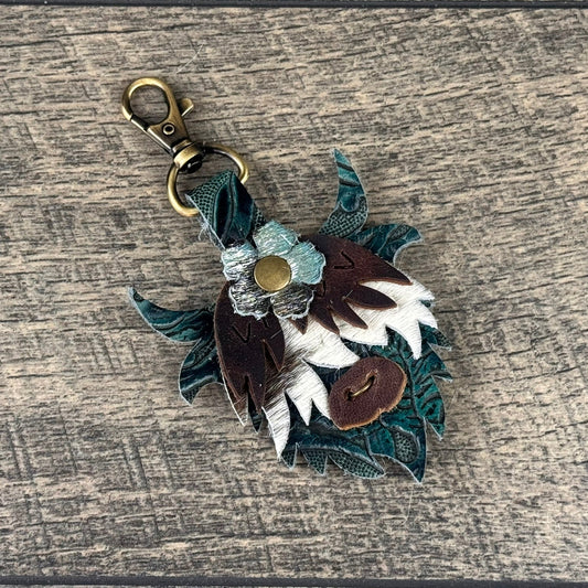 Highland Cow Purse Charm 005 - Turquoise, White & Brown