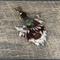 Highland Cow Purse Charm 006 - White & Brown w/Turquoise Flower
