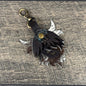 Highland Cow Purse Charm 007 - Dark Brown w/Dark Turquoise Flower