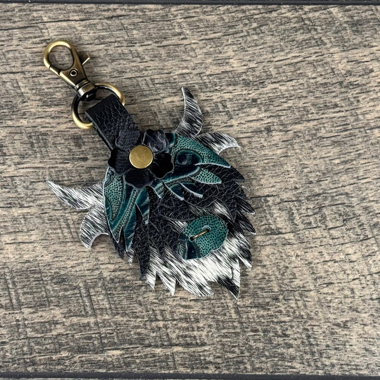 Highland Cow Purse Charm 008 - Black & Turquoise