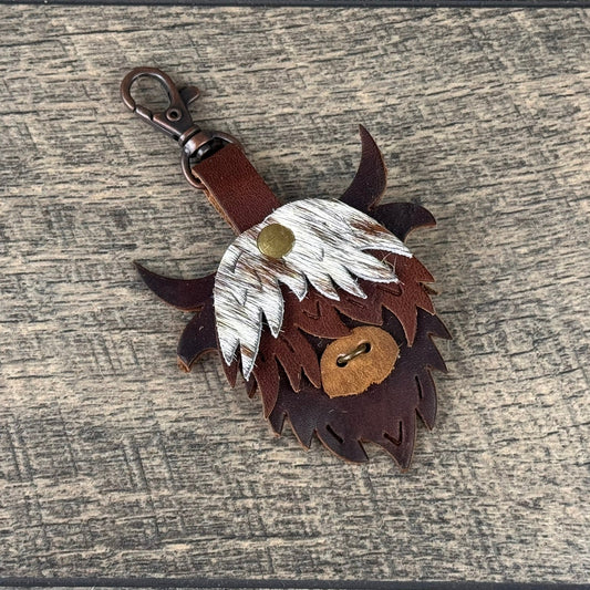 Highland Cow Purse Charm 011 - Brown, White & Tan