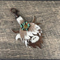 Highland Cow Purse Charm 017 - Brown, Tan, White w/Mint Flower