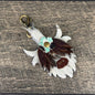 Highland Cow Purse Charm 018 - White & Brown w/Light Mint Flower