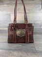 "Alyssa" Satchel Handbag 004 - Chocolate Tooled Buckle Style