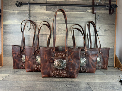 Custom Tiffy Tote w/Buckle Option - Chocolate Leather Confetti