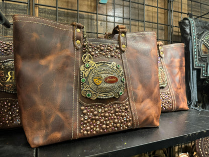 Custom Tiffy Tote w/Buckle Option - Chocolate Leather Confetti