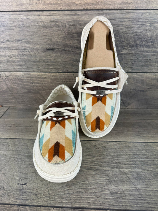 Women’s Size 9 - White Linen Sparkle & Turquoise Arroyo