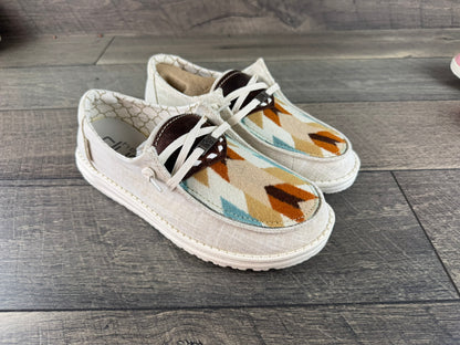 Women’s Size 9 - White Linen Sparkle & Turquoise Arroyo