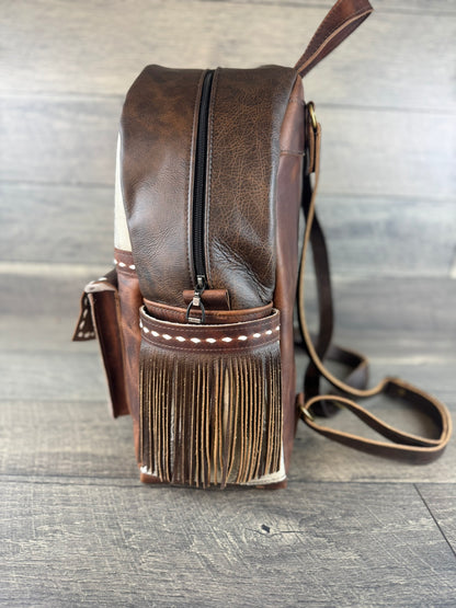 Backpack - White & Ivory Feathers with Buckstitching