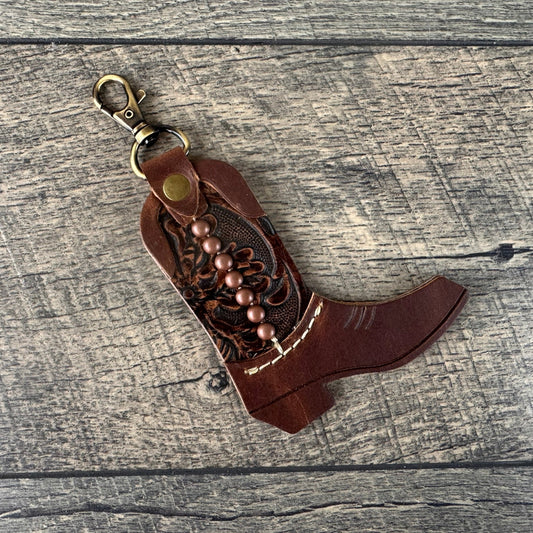 Boot Purse Charm 003 - Brown Tooled