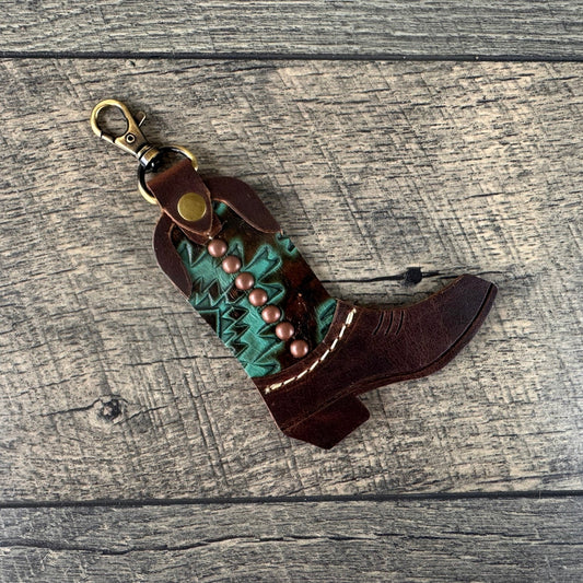 Boot Purse Charm 005 - Brown & Teal