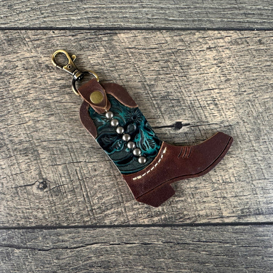 Boot Purse Charm 006 - Brown & Turquoise