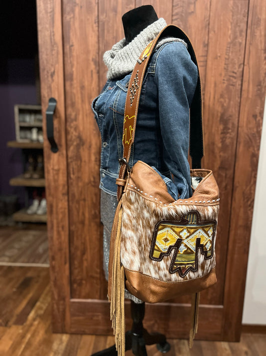 Rosemary Shoulder Bag - Yellow Navajo Thunderbird & Cowhide