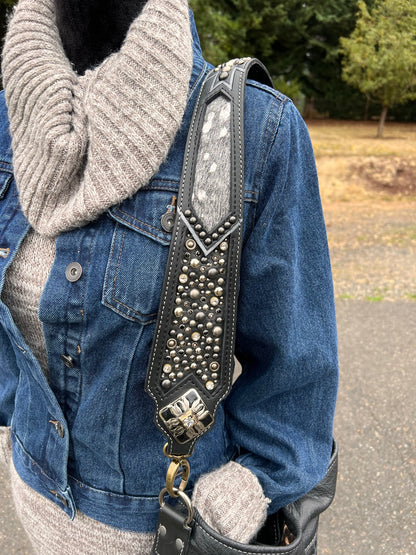 Rosemary Shoulder Bag - Black Aztec & Metallic Acid Wash Cowhide