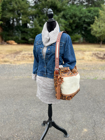 Rosemary Shoulder Bag - Roses & Pearl Cowhide